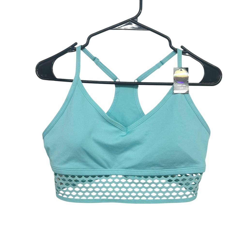 PINK Victoria Secret Ultimate Sports Bra L Aqua Mesh Longline Racerback Y2K Gym